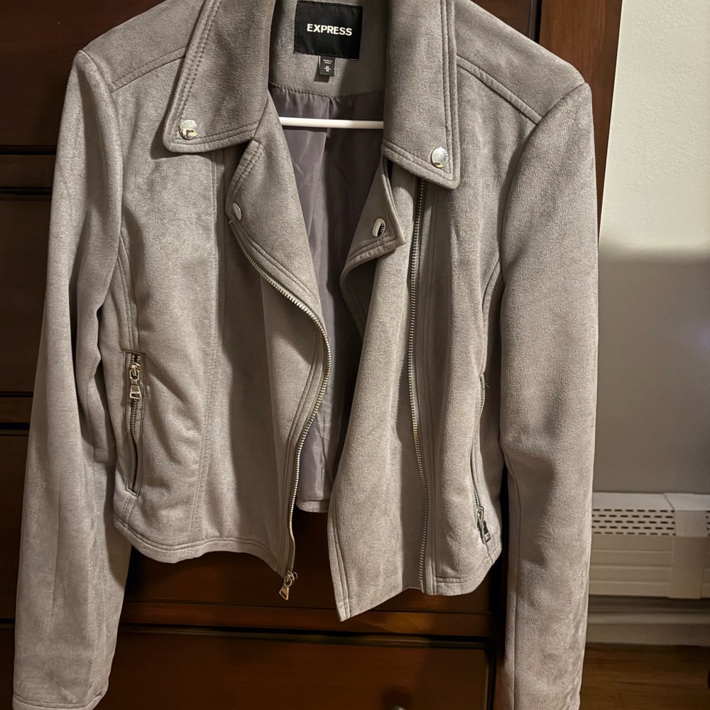 Express Women's Light Gray Leather Jacket